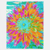 トロピカルオレンジとホットピンクの装飾ダリア フリースブランケット (正面)