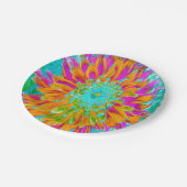 トロピカルオレンジとホットピンクの装飾ダリア ペーパープレート (アングル)