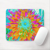 トロピカルオレンジとホットピンクの装飾ダリア マウスパッド (マウス)