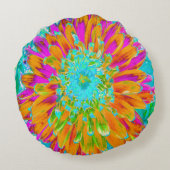 トロピカルオレンジとホットピンクの装飾ダリア ラウンドクッション (裏面)