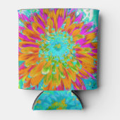 トロピカルオレンジとホットピンクの装飾ダリア 缶クーラー (正面)