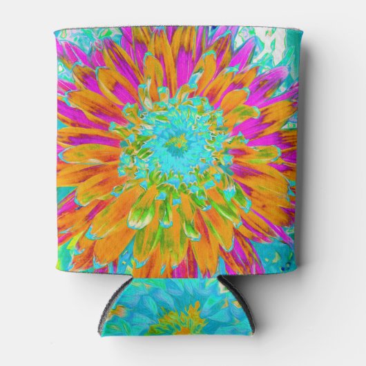 トロピカルオレンジとホットピンクの装飾ダリア 缶クーラー (正面)