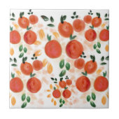 トロピカルオレンジと葉のパターン タイル (正面)