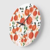 トロピカルオレンジと葉のパターン ラージ壁時計 (傾斜)