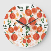 トロピカルオレンジと葉のパターン ラージ壁時計 (正面)