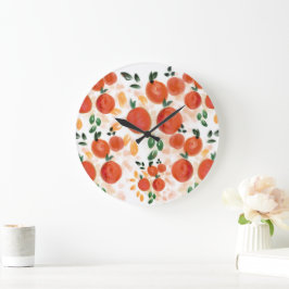 トロピカルオレンジと葉のパターン ラージ壁時計