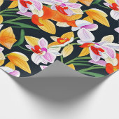 トロピカルオレンジオーキッドフローラウォーターカラー ラッピングペーパー (角)