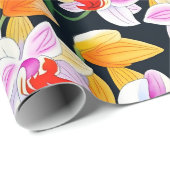 トロピカルオレンジオーキッドフローラウォーターカラー ラッピングペーパー (ロールコーナー)