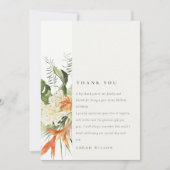 トロピカルオレンジグリーンの葉の植物学的なブライダルシャワー サンキューカード (正面)