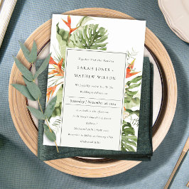 トロピカルオレンジグリーン葉植物学結婚院 招待状