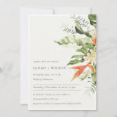 トロピカルオレンジグリーン葉植物学結婚院 招待状 (正面)