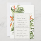 トロピカルオレンジグリーン葉植物学結婚院 招待状 (正面)
