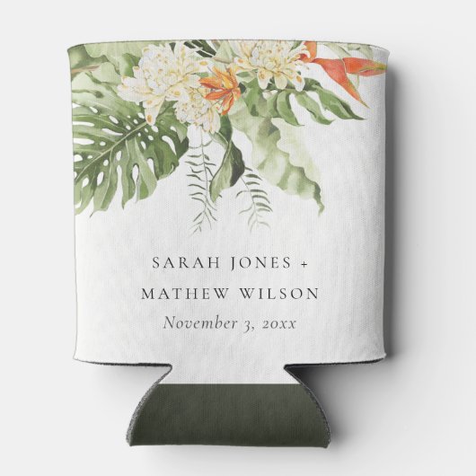 トロピカルオレンジグリーン葉植物学結婚院 缶クーラー (裏面)