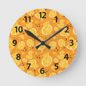 トロピカルオレンジスライスウェッジシトラスサマーフルーツ ラウンド壁時計 (正面)