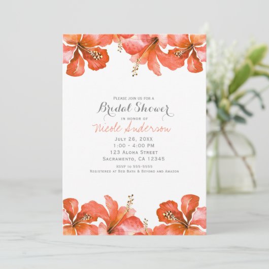 トロピカルオレンジハイビスカスハワイアンパーティの招待状 招待状 (スタンド正面)