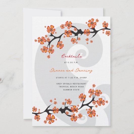 トロピカルオレンジハイビスカスフュージョングレイ結婚スワール 招待状 (裏面)