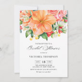 トロピカルオレンジハイビスカス多肉類ブライダルシャワー 招待状 (正面)