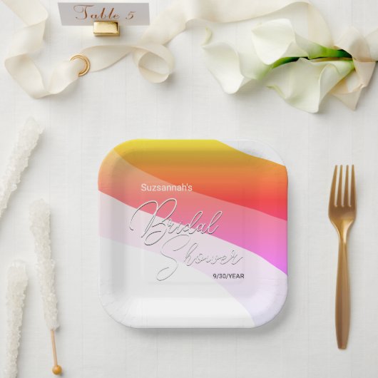 トロピカルオレンジピンクシェードストリームカスタム ペーパープレート (ウェディング)