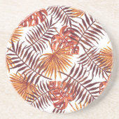 トロピカルオレンジブラウン葉パームウォーターカラーアート コースター (正面)