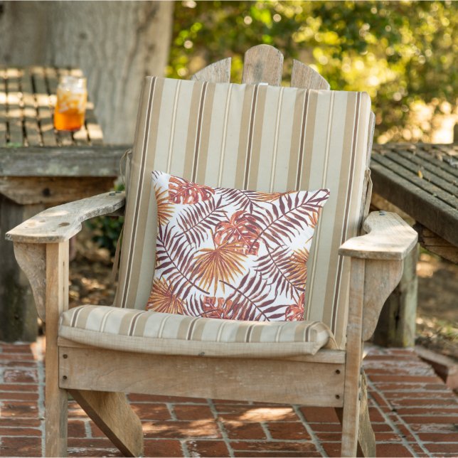 トロピカルオレンジブラウン葉パームウォーターカラーアートO アウトドアクッション (椅子)