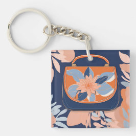 トロピカルオレンジブルーAIアート キーホルダー
