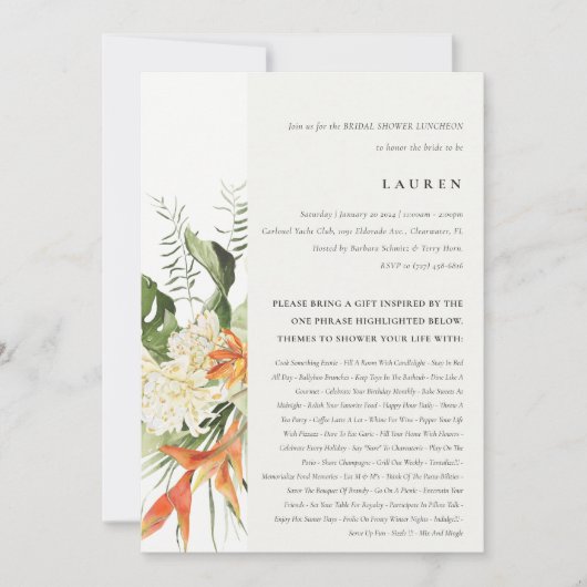 トロピカルオレンジリーフィタニカルブライダルシャワー 招待状 (正面)