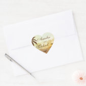 トロピカルオレンジ風光明媚なビーチ結婚式ステッカー ハートシール (封筒)