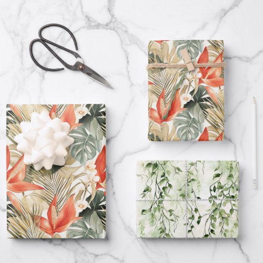 トロピカルオレンジ アンセリウム 花 ブライダルシャワー ラッピングペーパーシート (正面)