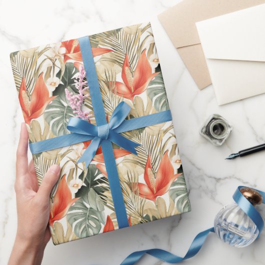 トロピカルオレンジ アンセリウム 花 ブライダルシャワー ラッピングペーパー (ギフト)