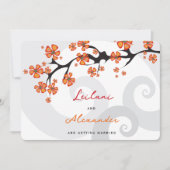 トロピカルオレンジ ヒビスカス グレー スワールズ セーブ・ザ・デート 招待状 (正面)