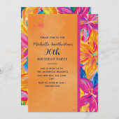 トロピカルオレンジ ピンク フラワール 90歳の誕生日 招待状 (正面/裏面)