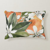 トロピカルオレンジ&フラワーウォーターカラーパターン アクセントクッション (正面)