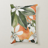 トロピカルオレンジ&フラワーウォーターカラーパターン アクセントクッション (正面(垂直))