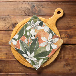 トロピカルオレンジ&フラワーウォーターカラーパターン キッチンタオル