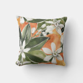 トロピカルオレンジ&フラワーウォーターカラーパターン クッション (正面)
