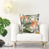 トロピカルオレンジ&フラワーウォーターカラーパターン クッション
