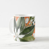 トロピカルオレンジ&フラワーウォーターカラーパターン コーヒーマグカップ (正面左)
