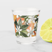 トロピカルオレンジ&フラワーウォーターカラーパターン ショットグラス (正面)