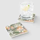 トロピカルオレンジ&フラワーウォーターカラーパターン ストーンコースター (横)