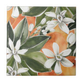 トロピカルオレンジ&フラワーウォーターカラーパターン タイル (正面)