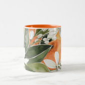 トロピカルオレンジ&フラワーウォーターカラーパターン ツートーンマグカップ (中央)