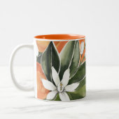 トロピカルオレンジ&フラワーウォーターカラーパターン ツートーンマグカップ (左)