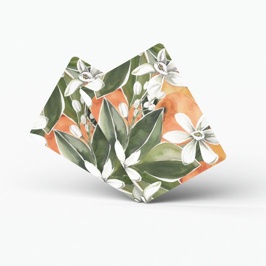 トロピカルオレンジ&フラワーウォーターカラーパターン トランプ
