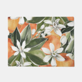 トロピカルオレンジ&フラワーウォーターカラーパターン ドアマット (正面)