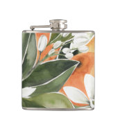 トロピカルオレンジ&フラワーウォーターカラーパターン フラスク (正面)