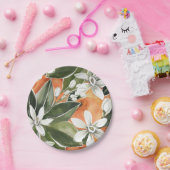 トロピカルオレンジ&フラワーウォーターカラーパターン ペーパープレート (パーティー)