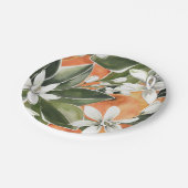トロピカルオレンジ&フラワーウォーターカラーパターン ペーパープレート (アングル)