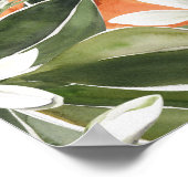 トロピカルオレンジ&フラワーウォーターカラーパターン ポスター (角)