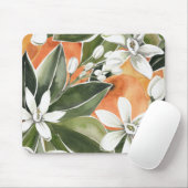 トロピカルオレンジ&フラワーウォーターカラーパターン マウスパッド (マウス)