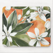 トロピカルオレンジ&フラワーウォーターカラーパターン マウスパッド (正面)